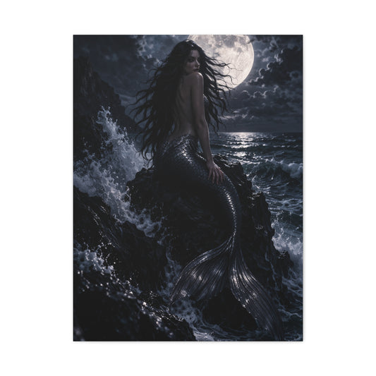 Midnight Moon Siren on the Rocks Wall Art & Canvas Print