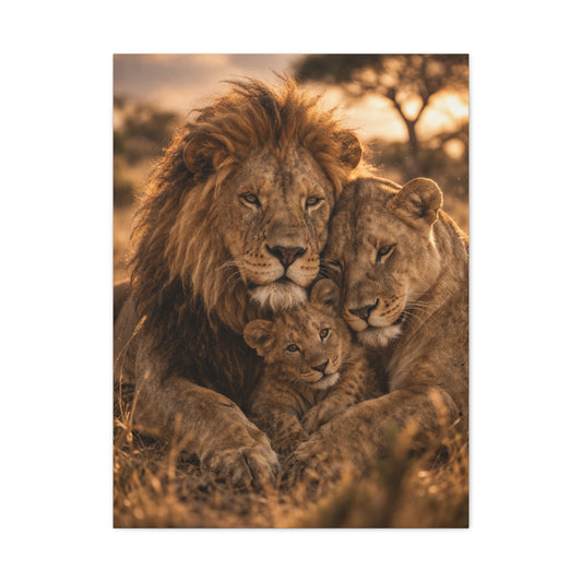 Lion Family Embrace Golden Bond Wall Art & Canvas Print