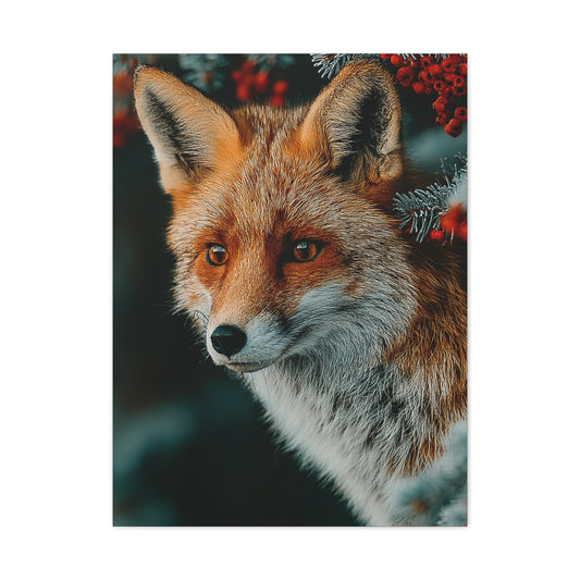 Winter Berry Fox Portrait Wall Art & Canvas Print