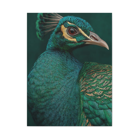 Regal Emerald Peacock Portrait Wall Art & Canvas Print