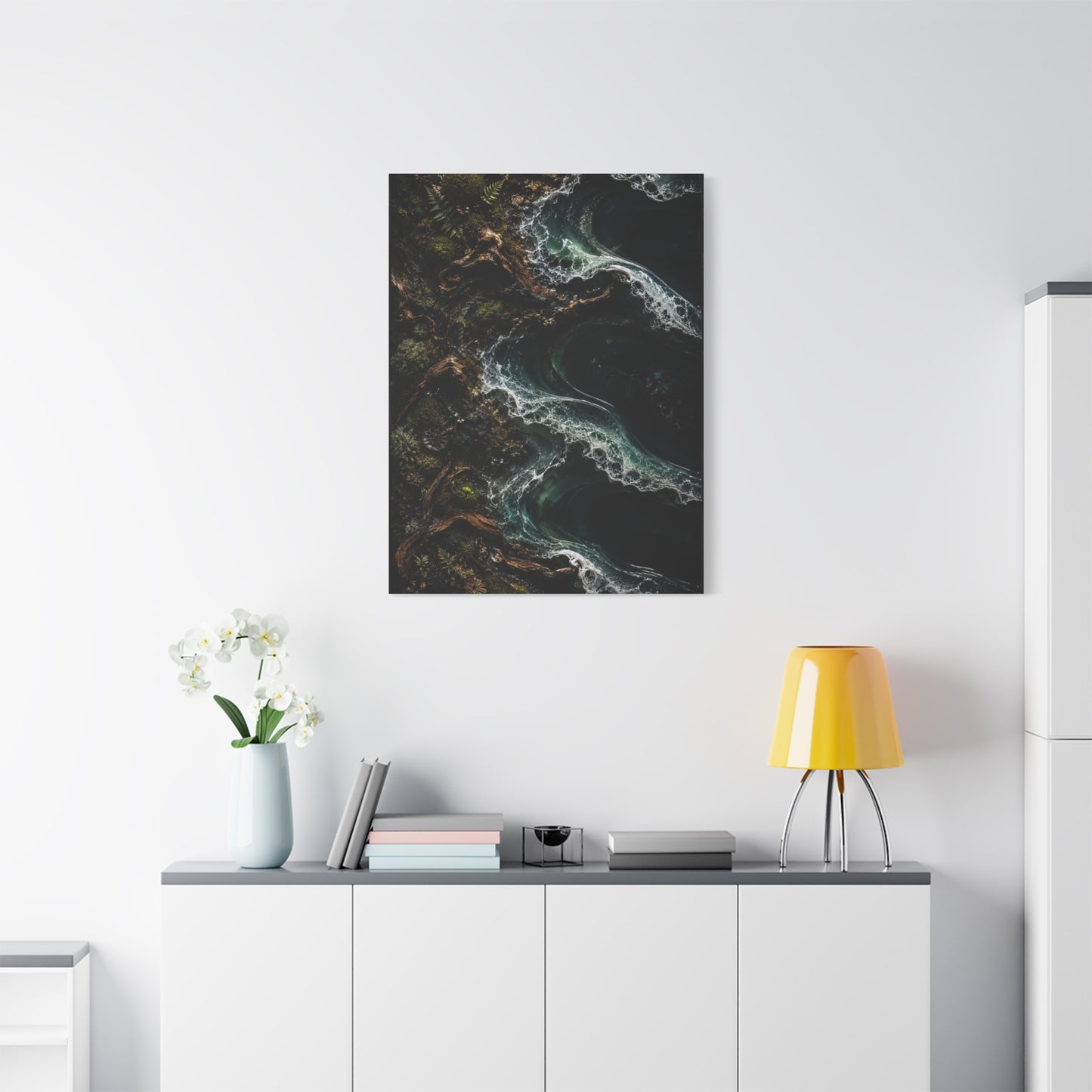 Dark Biophilic Coastal Wave Composition Wall Art & Canvas Print
