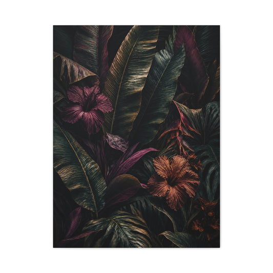 Dark Botanical Hibiscus Jungle Tropical Wall Art & Canvas Print