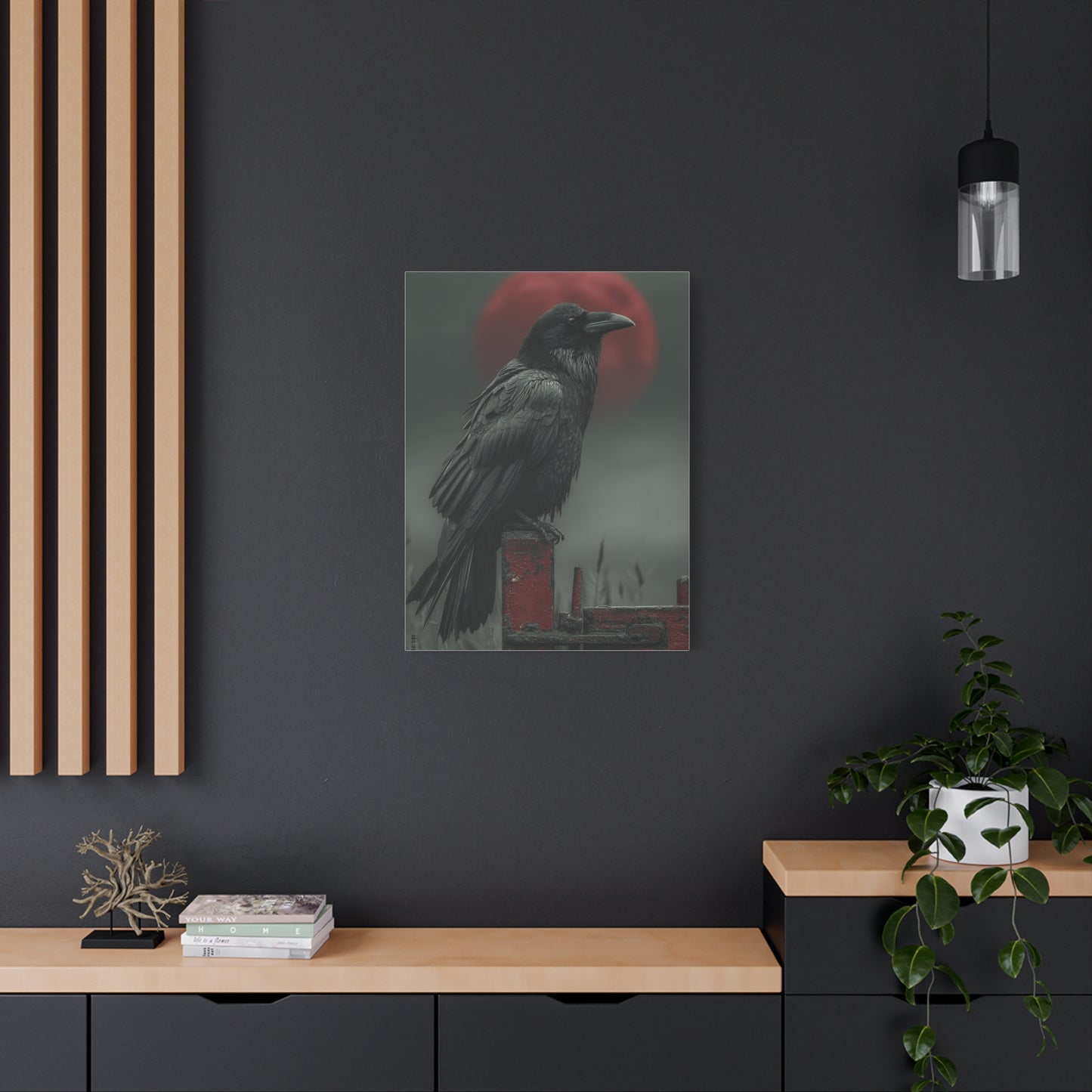 Raven Beneath the Crimson Moon Wall Art & Canvas Print