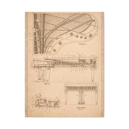 Grand Piano Blueprint Study Wall Art & Canvas Print