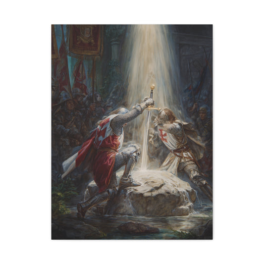 Knights Witness the Miracle of Excalibur Wall Art & Canvas Print