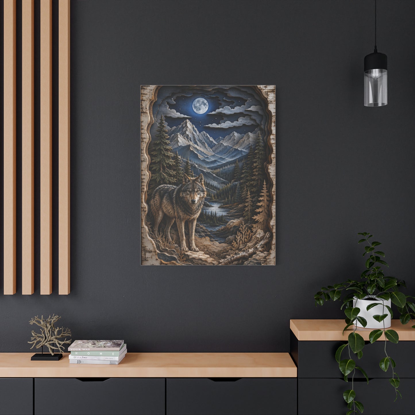 Rustic Mountain Wolf Shadowbox Landscape Wall Art & Canvas Print