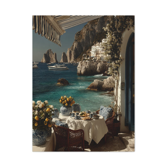 Capri Seaside Breakfast View Wall Art & Canvas Print