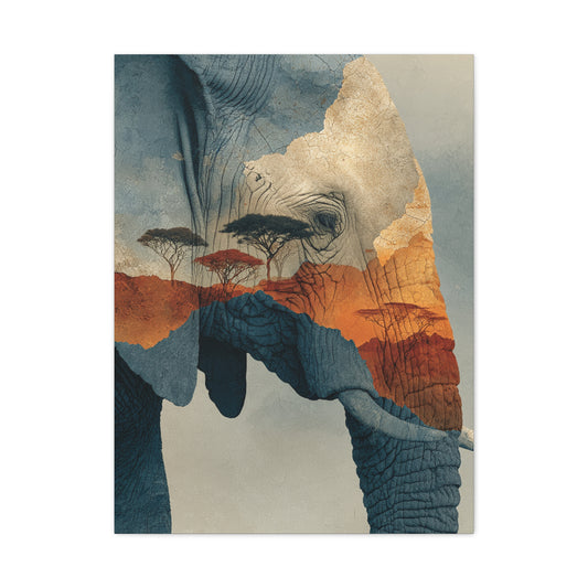 African Landscape Double Exposure Elephant Wall Art & Canvas Print