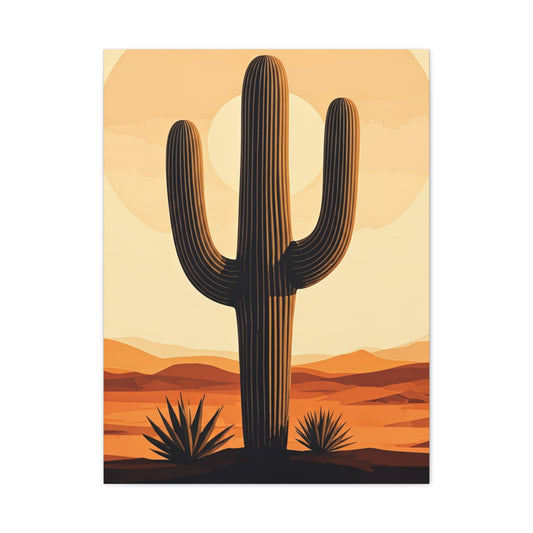Minimal Desert Sun Saguaro Illustration Wall Art & Canvas Prints