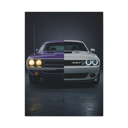Dodge Challenger Heritage Split 1970 vs Modern SRT Wall Art & Canvas Prints