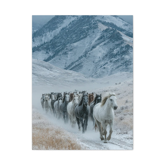 Wild Horse Herd Mountain Run Wall Art & Canvas Print