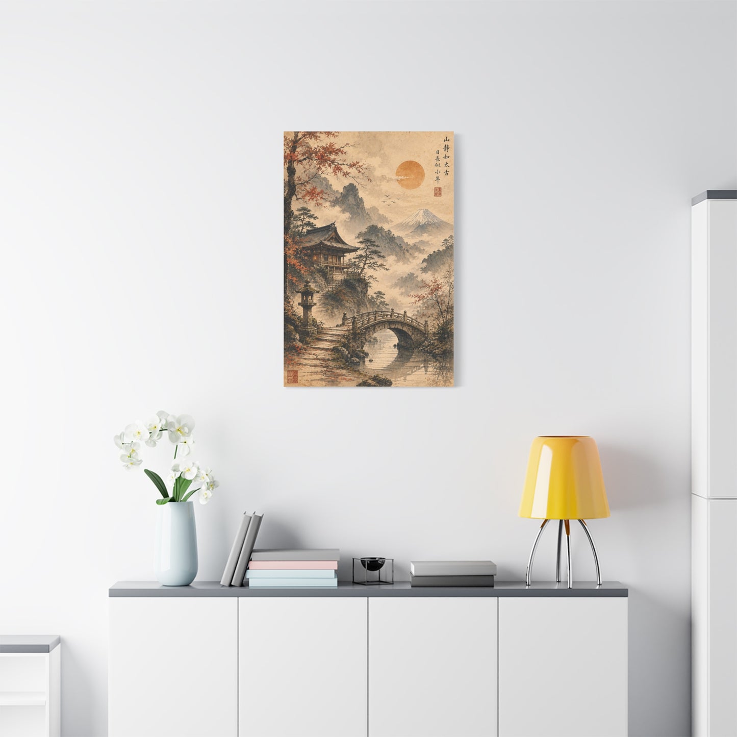 Kyoto Temple Bridge Mist Landscape Wall Art & Canvas Print