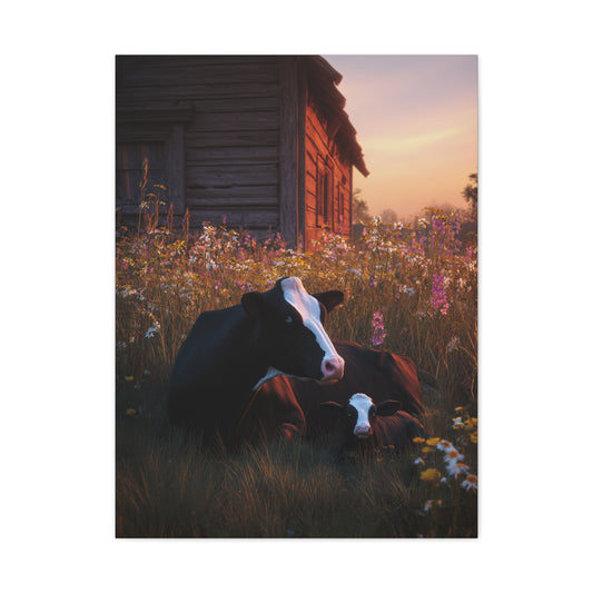Farmhouse Meadow Cow and Calf Wall Art & Canvas Print
