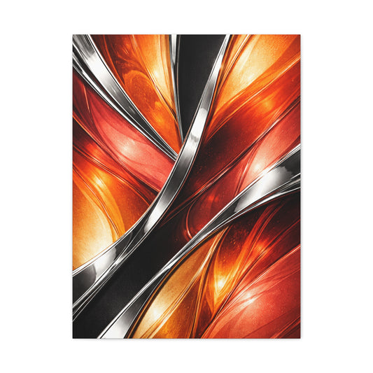 Chrome and Orange Liquid Abstraction Wall Art & Canvas Print