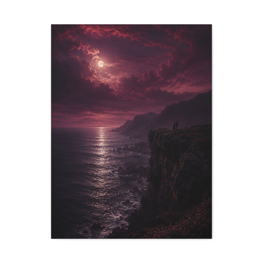 Moonlit Cliffside Love Landscape Wall Art & Canvas Print