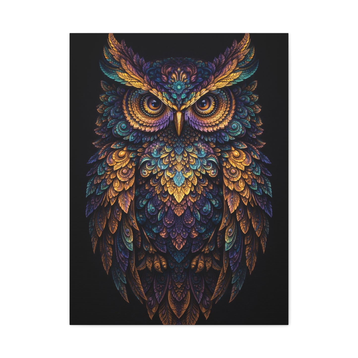 Jewel Feather Fractal Owl Wall Art & Canvas Print
