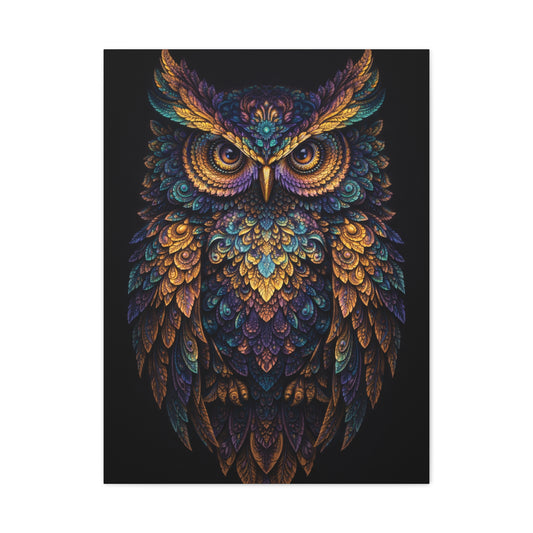Jewel Feather Fractal Owl Wall Art & Canvas Print