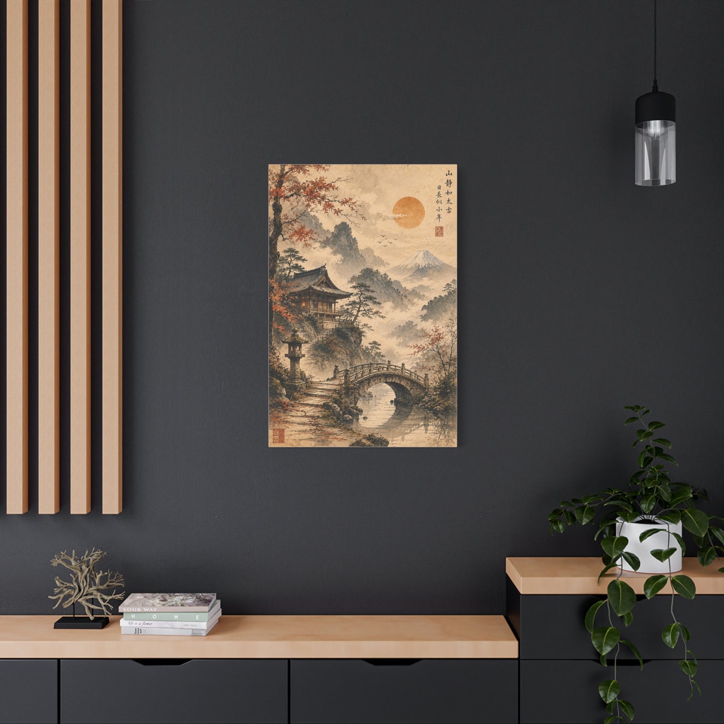 Kyoto Temple Bridge Mist Landscape Wall Art & Canvas Print