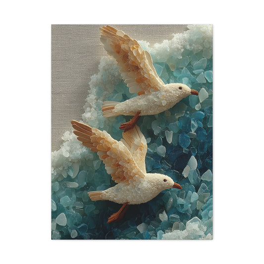 Sea Glass And Driftwood Seagull Coastal Composition Wall Art & Canvas Print