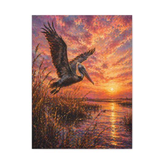 Pelican Marsh Sunset Scene Wall Art & Canvas Print