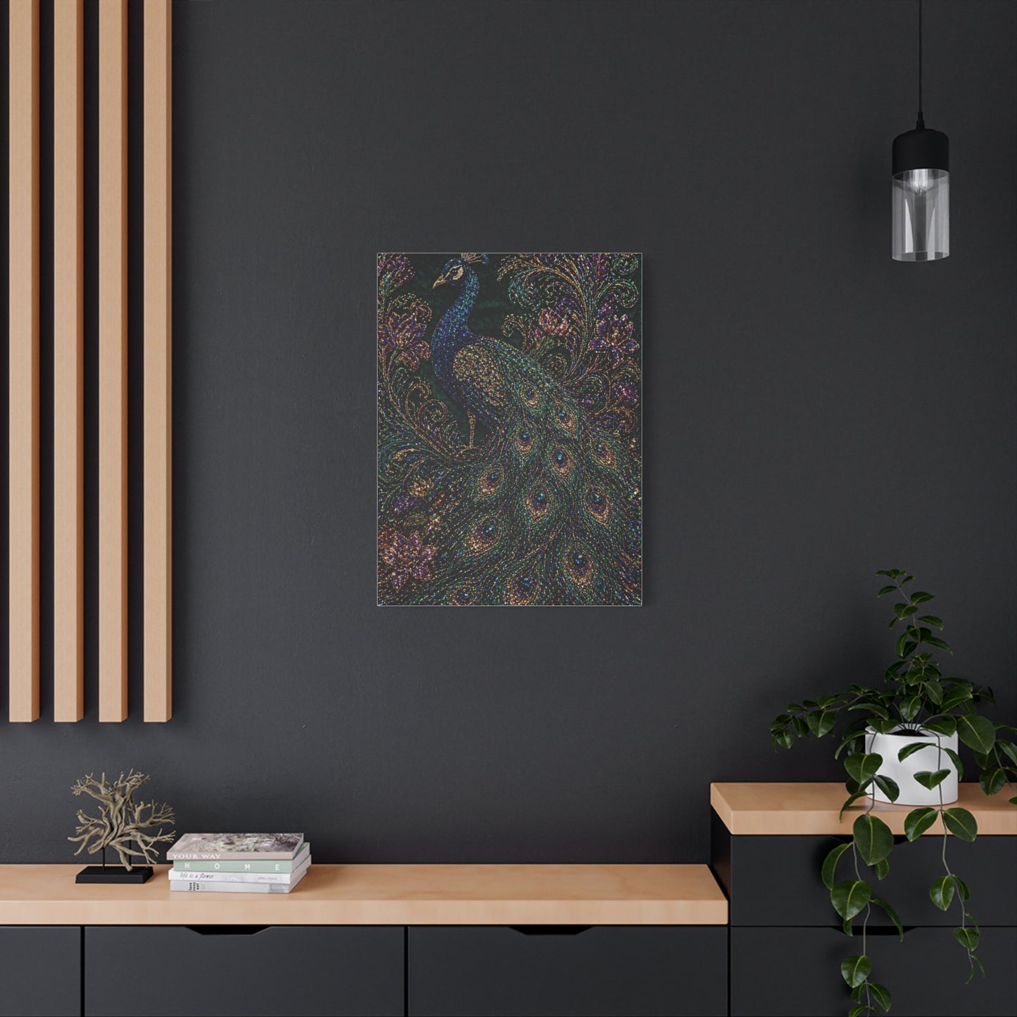 Beaded Textile Peacock Couture Wall Art & Canvas Print