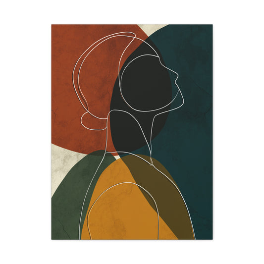 Minimalist Line Portrait with Modern Color Shapes Wall Art & Canvas Print