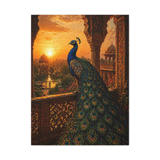Mughal Palace Sunset Peacock Wall Art & Canvas Print