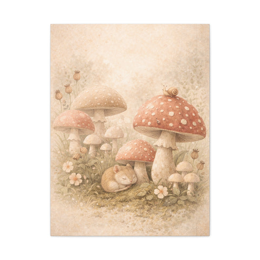 Soft Nursery Mushroom Garden Storybook Scene Wall Art & Canvas Print