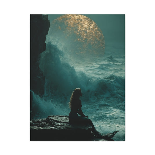 Golden Moon Ocean Silhouette Wall Art & Canvas Print