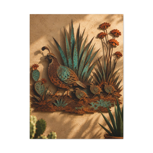 Quail Family Metal Relief Southwest Wall Art & Canvas Print