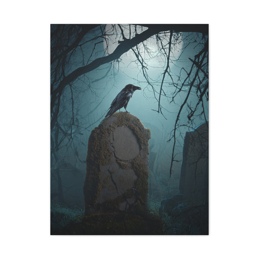 Raven on Ancient Gravestone Wall Art & Canvas Print