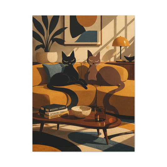 Playful Retro Cats Lounge Scene Wall Art & Canvas Print