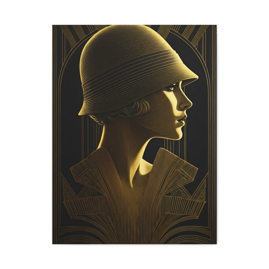 Golden Deco Profile Woman Wall Art & Canvas Prints