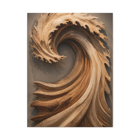 Hand-Carved Wooden Crest Wave Sculpture Wall Art & Canvas Print
