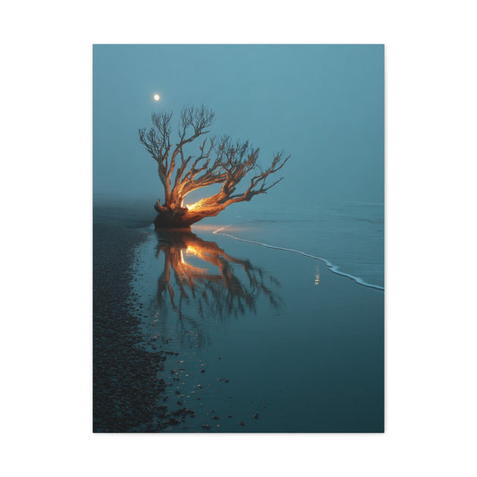 Moonlit Driftwood Shore Wall Art & Canvas Print