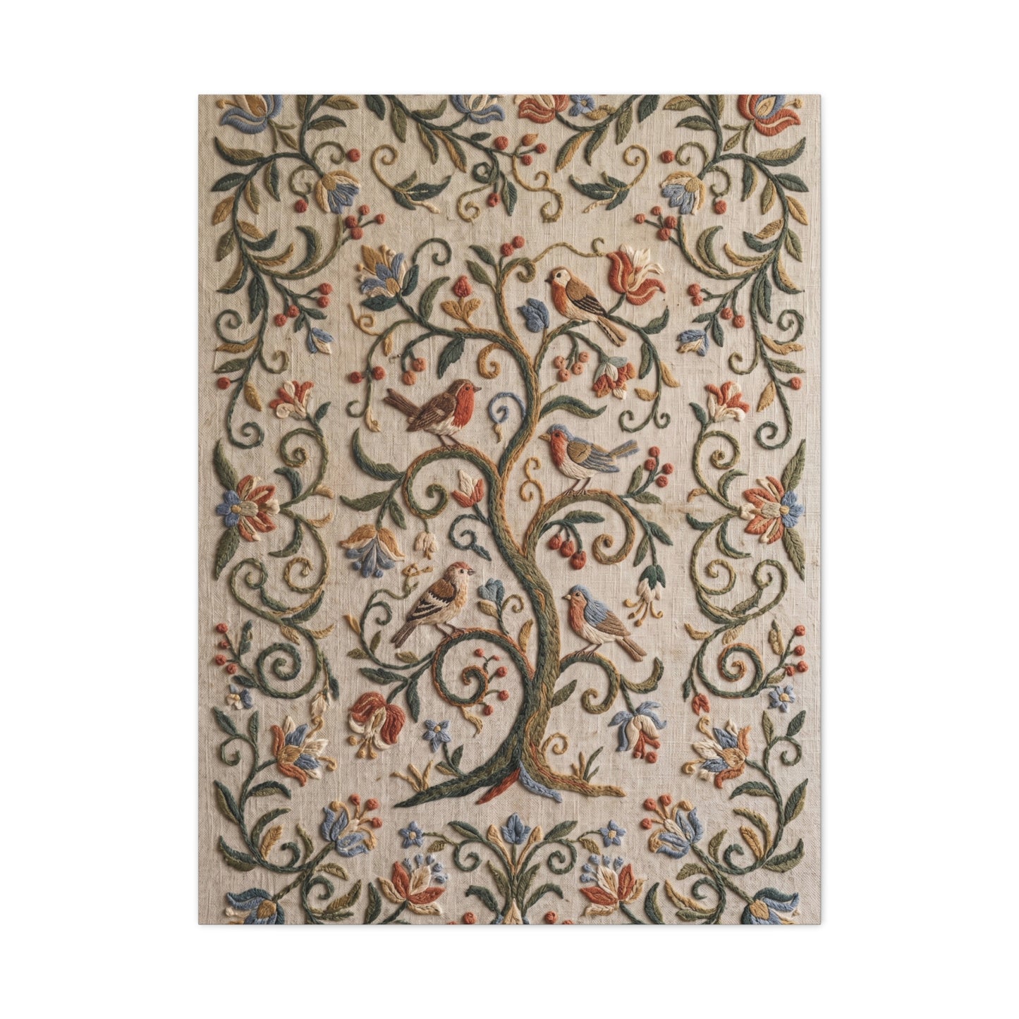 Folk Art Botanical Tree Embroidery Panel Wall Art & Canvas Print