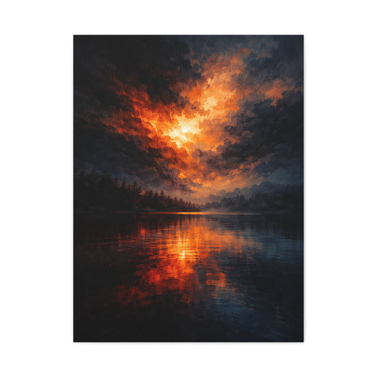 Dramatic Orange Sky Reflection Landscape Wall Art & Canvas Print
