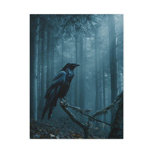 Raven in Twilight Pine Forest Wall Art & Canvas Print