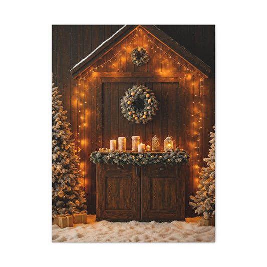 Festive Christmas Entrance With Wreath and Candlelight Wall Art & Canvas Print