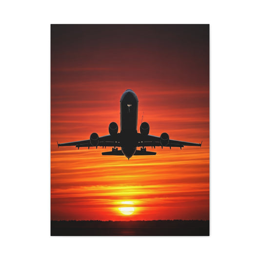 Sunset Departure Jet Silhouette Wall Art & Canvas Prints