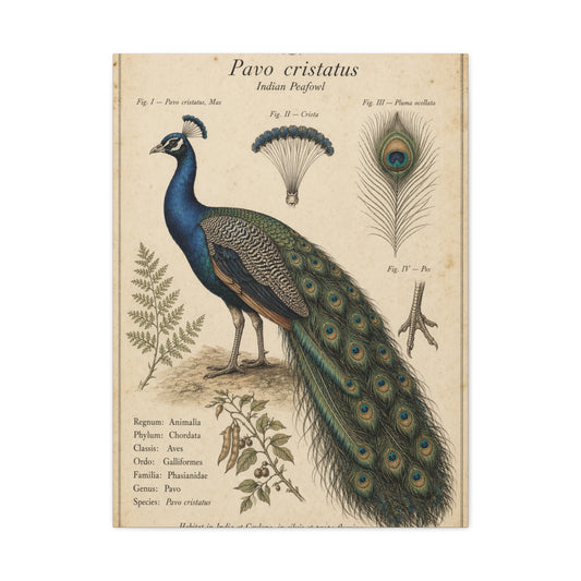 Antique Ornithology Peacock Illustration Wall Art & Canvas Print
