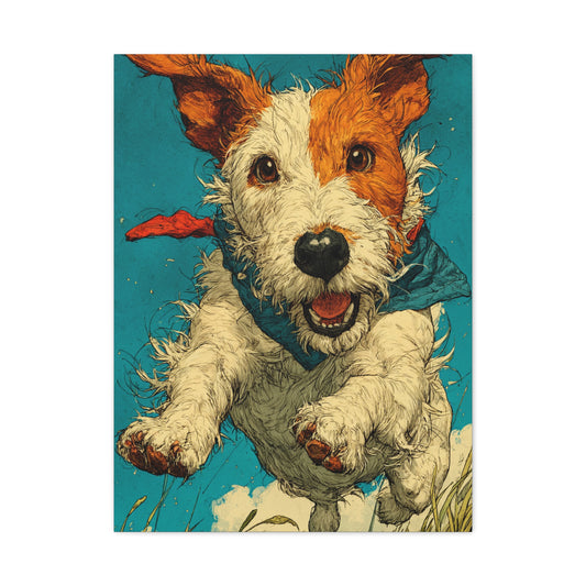 Jack Russell Terrier Mid-Leap Illustration Wall Art & Canvas Print
