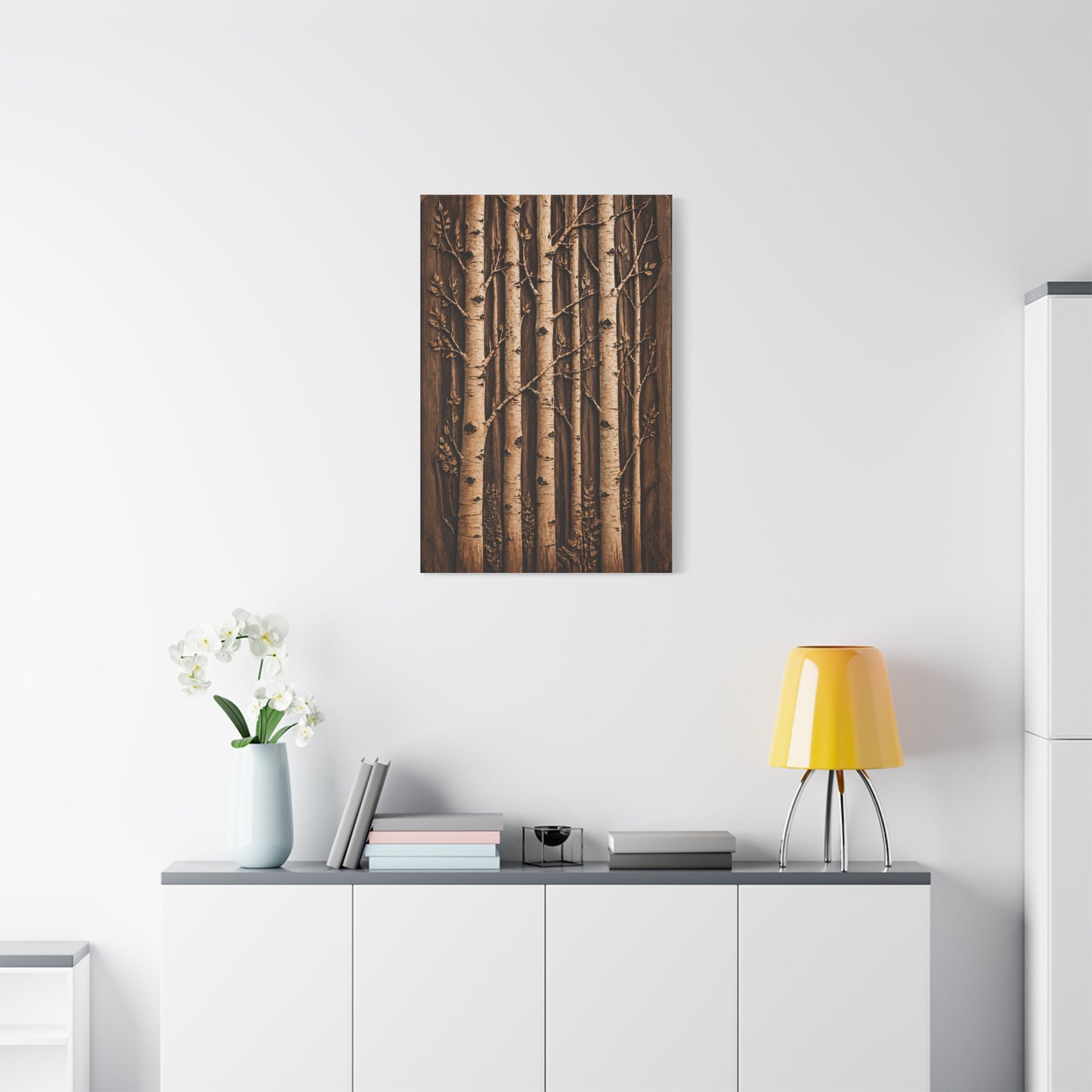 Carved Birch Wood Panel Relief Trees Wall Art & Canvas Print