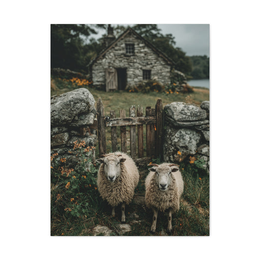 Sheep at Farmhouse Gate Wall Art & Canvas Print