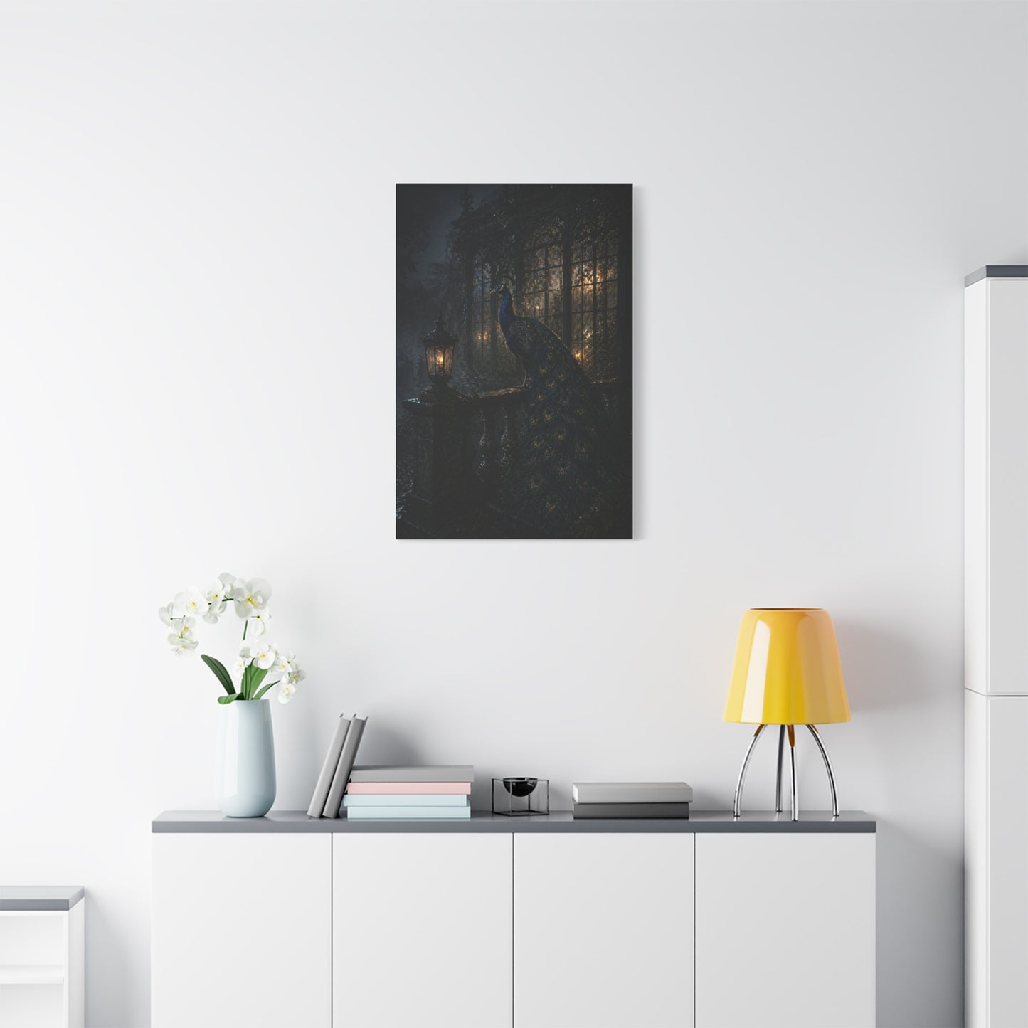 Gothic Night Peacock Balcony Wall Art & Canvas Print