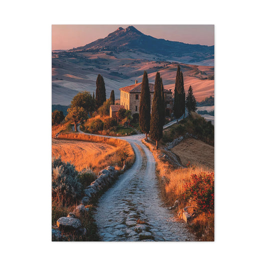 Tuscan Hilltop Villa Road Wall Art & Canvas Print