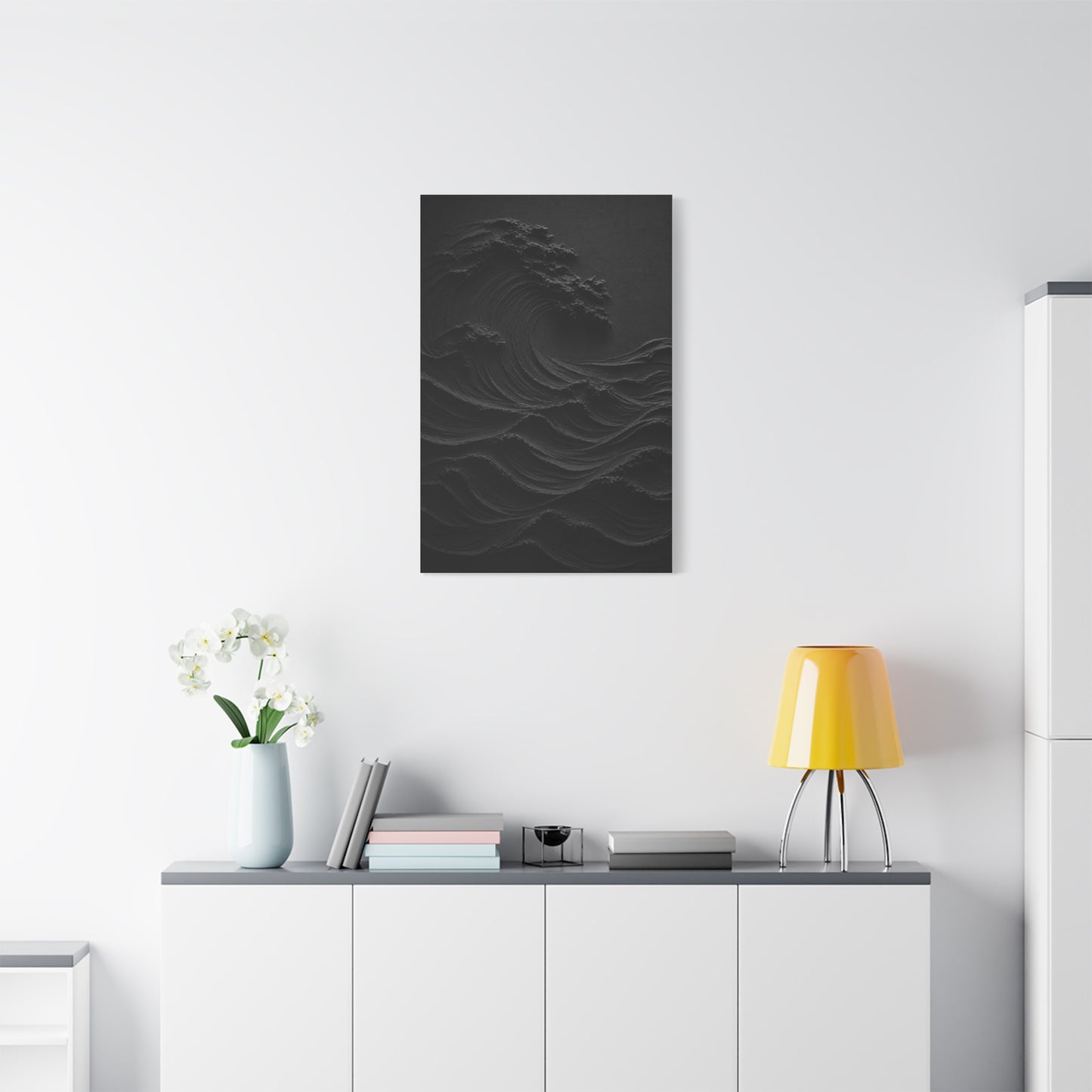 Dark Textured Wave Monochrome Statement Wall Art & Canvas Print