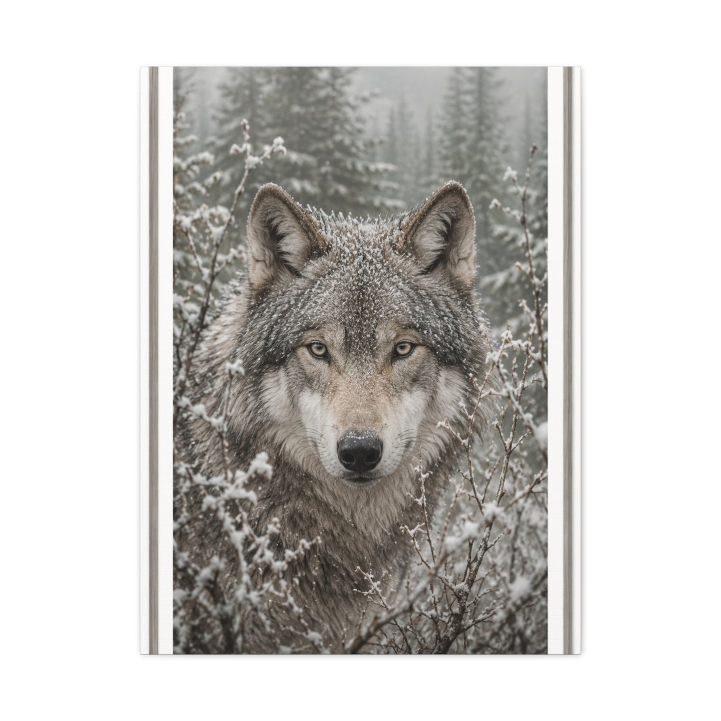 Snow Forest Gray Wolf Framed Portrait Wall Art & Canvas Print