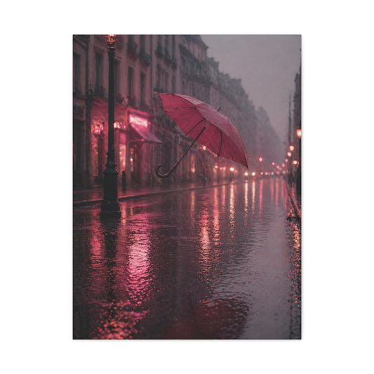 Romantic Pink Rain Street Reflection Wall Art & Canvas Print