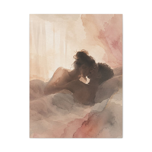 Blush Watercolor Lovers Close Embrace Wall Art & Canvas Print